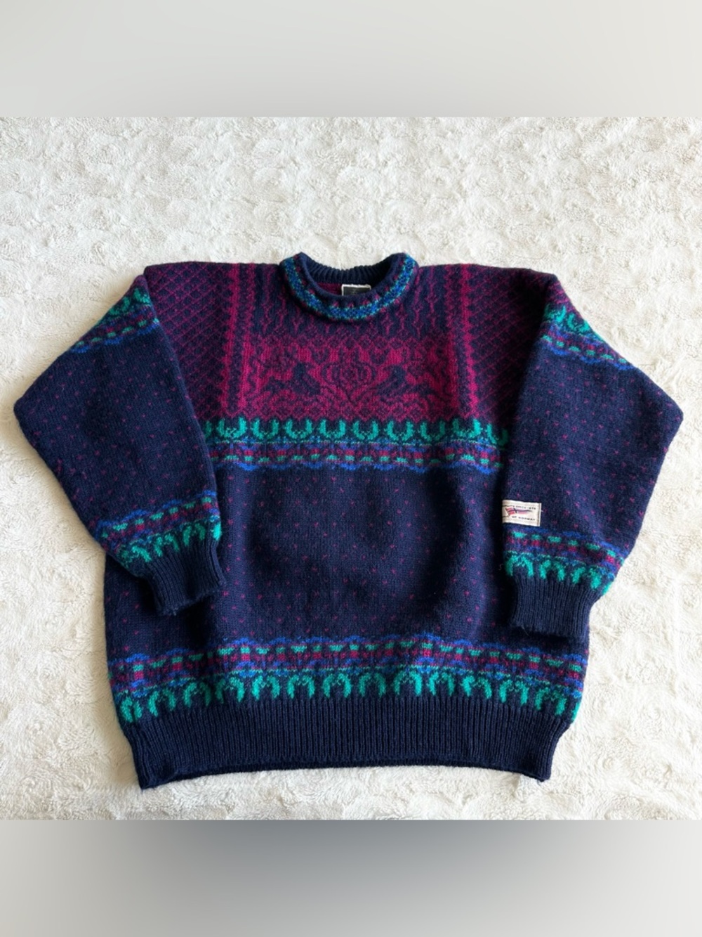 Vintage Dale of Norway Sweater Mens XL Navy Wool Fair Isle Deer Knit Ski Nordic
